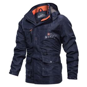 Men's Medium To Long Casual Outdoor Hooded Plus Size Jacket (Option: Navy blue-3XL)